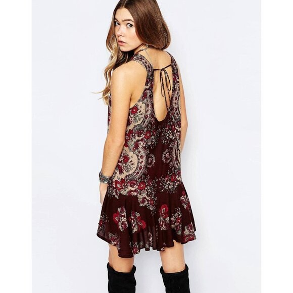 Free People Woman Small Paisley Print Flowy Hem Slip Dress Boho Festival - Picture 2 of 9